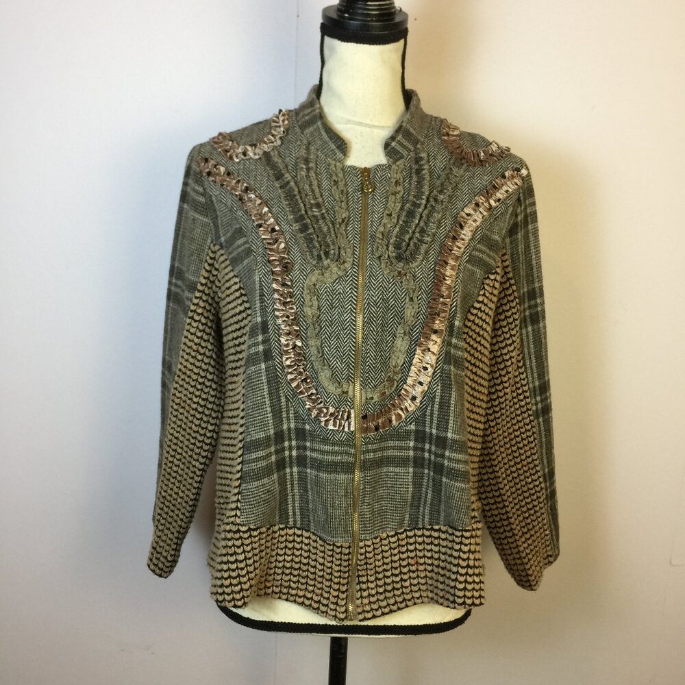 Impulse California Jacket Size M Womans Brown Plaid Boho Grunge Full Zip Vintage